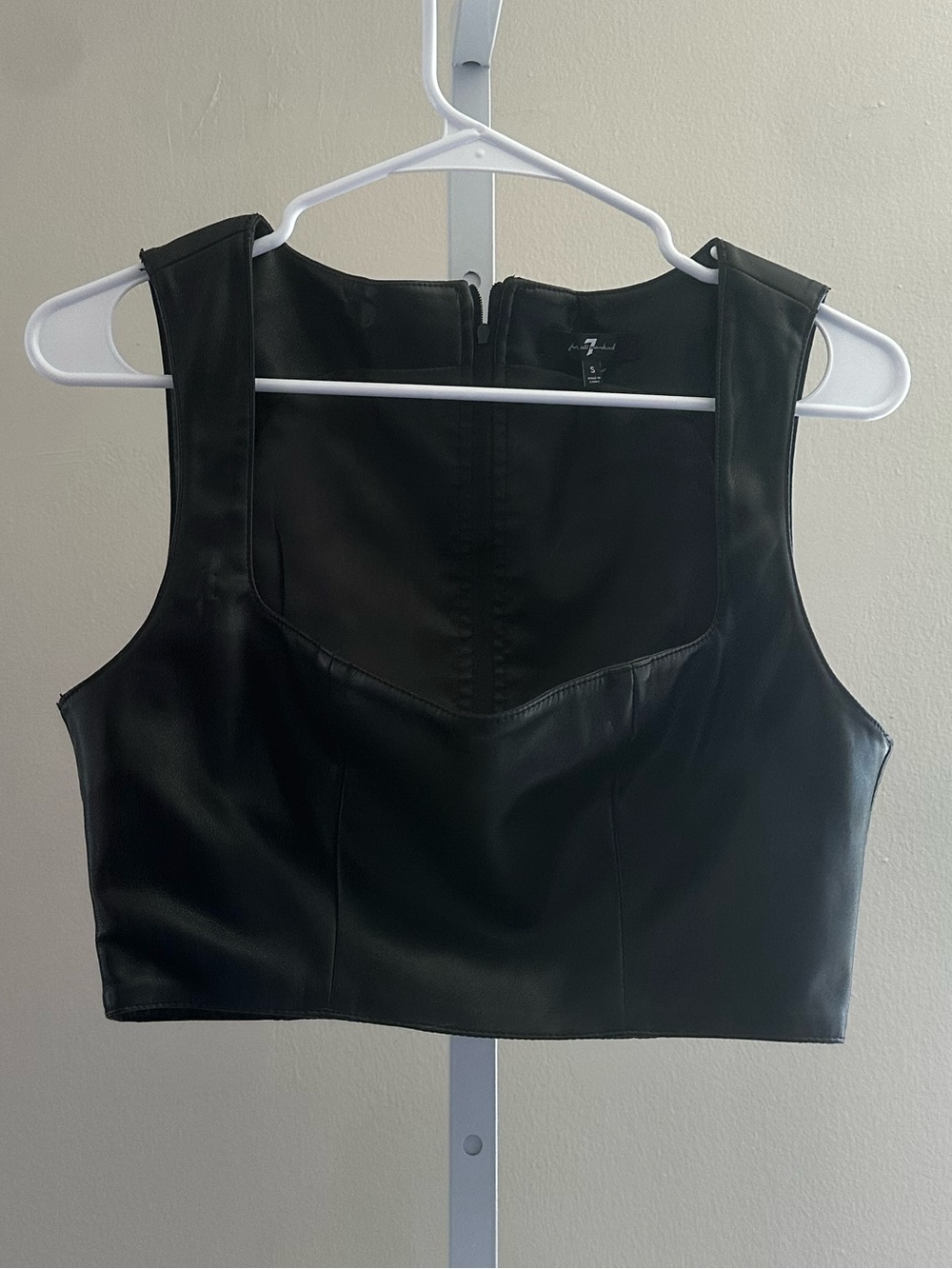 7 For All Mankind Black Faux Leather Cropped Tank